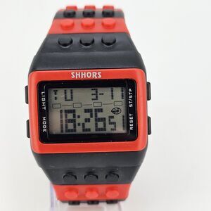 SHHORS Men's Watch‎ 43MM Red Black Building Block Lego Digital 7" New Battery